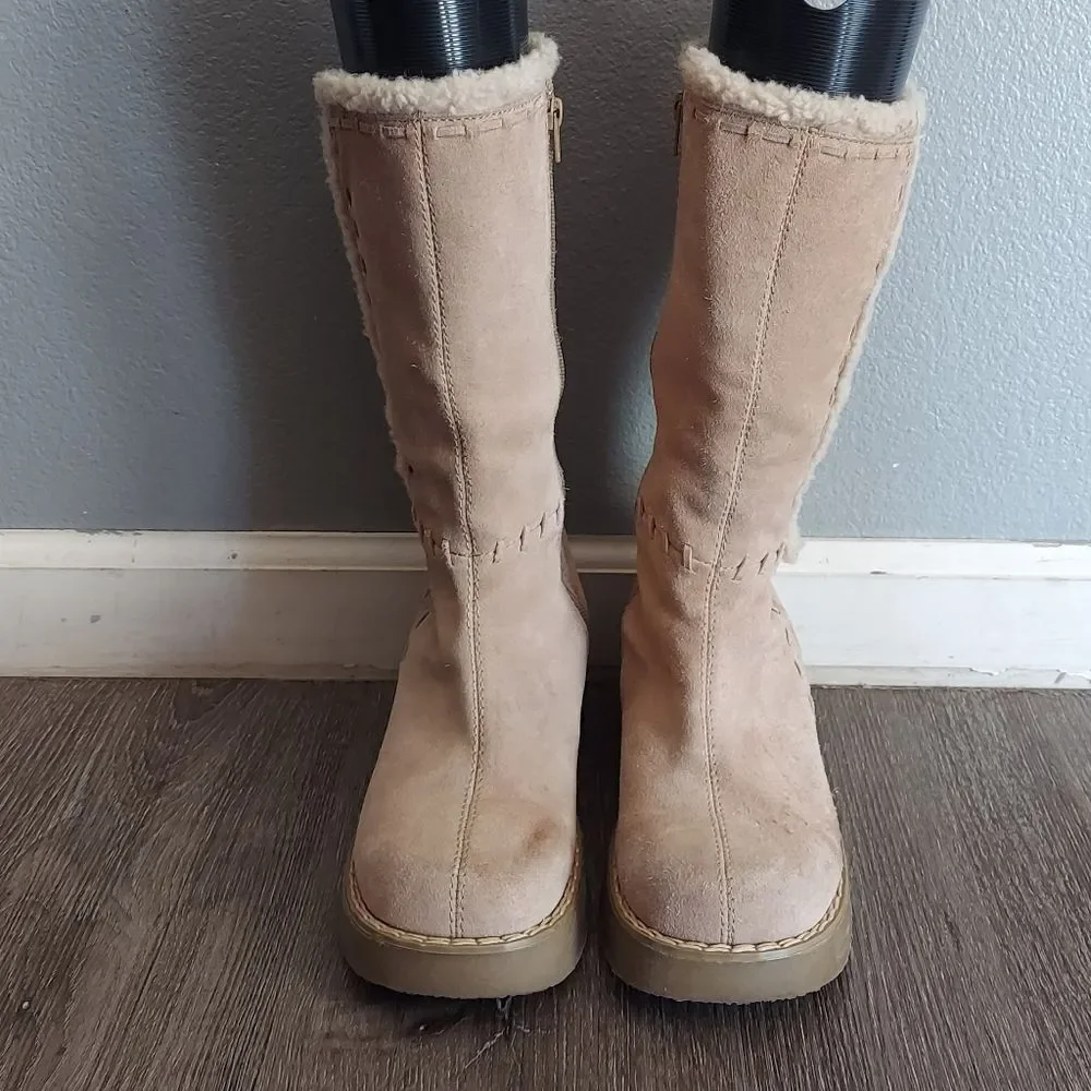 Vintage 90s Xhilaration Suede Platform Faux Fur Trim Chunky Boots Size 8.5